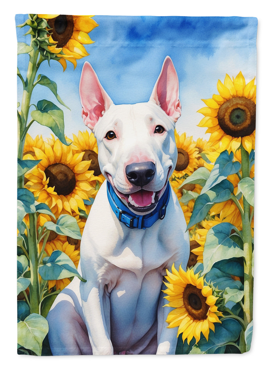 English Bull Terrier in Sunflowers House Flag 28x40 Porch Sleeve Pole Decorative Outside Yard Banner Artwork Wall Hanging, Polyester