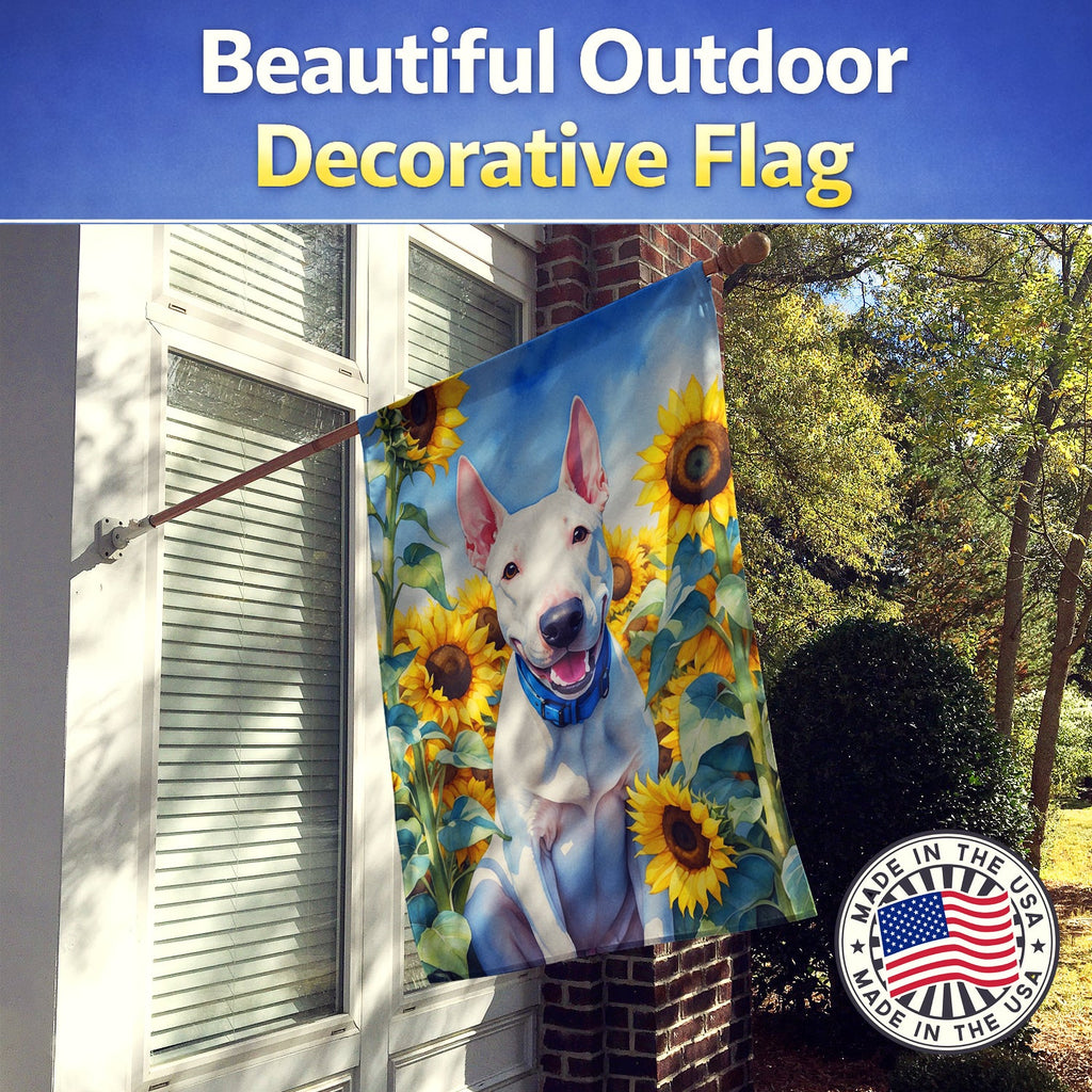 English Bull Terrier in Sunflowers House Flag 28x40 Porch Sleeve Pole Decorative Outside Yard Banner Artwork Wall Hanging, Polyester