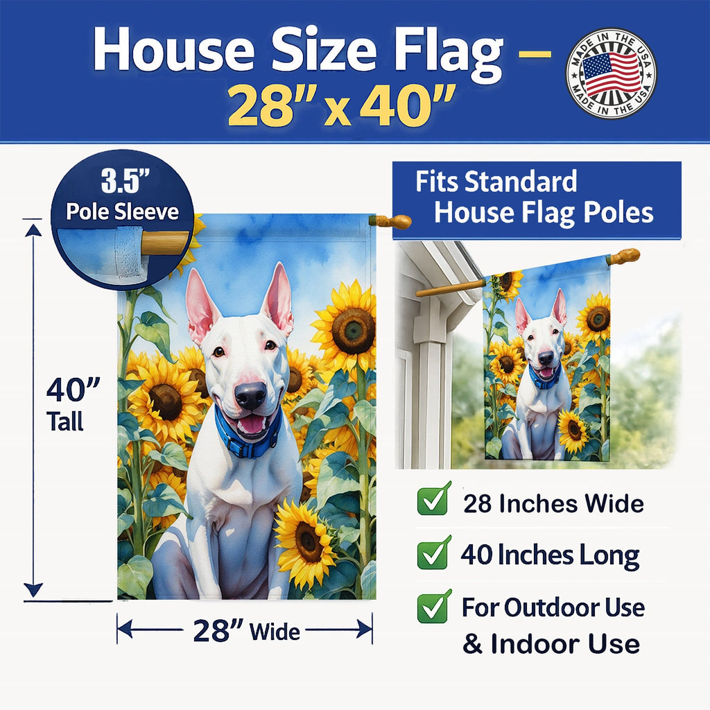 English Bull Terrier in Sunflowers House Flag 28x40 Porch Sleeve Pole Decorative Outside Yard Banner Artwork Wall Hanging, Polyester