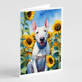 English Bull Terrier in Sunflowers Greeting Cards Pack of 8 Blank Cards with Envelopes Whimsical A7 Size 5x7