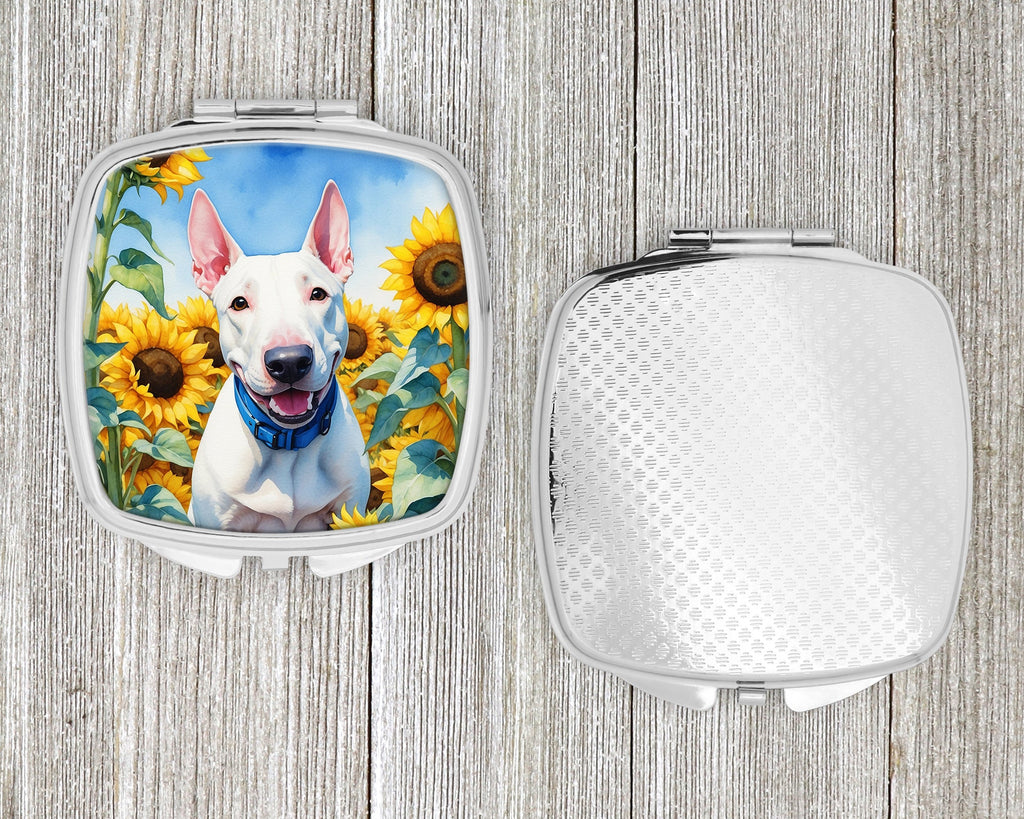 English Bull Terrier in Sunflowers Compact Mirror Decorative Travel Makeup Mirror for Women Girls Gifts Pocket Makeup Mirror Folding Handheld