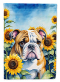 English Bulldog in Sunflowers House Flag 28x40 Porch Sleeve Pole Decorative Outside Yard Banner Artwork Wall Hanging, Polyester