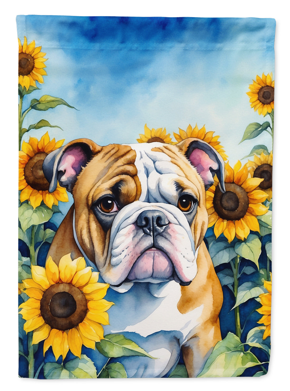 English Bulldog in Sunflowers House Flag 28x40 Porch Sleeve Pole Decorative Outside Yard Banner Artwork Wall Hanging, Polyester