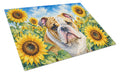 English Bulldog in Sunflowers Cutting Board Tempered Glass Kitchen Cutting Surface, Heat Resistant Chopping Board with Non-Slip Feet, Decorative Food Prep & Serving