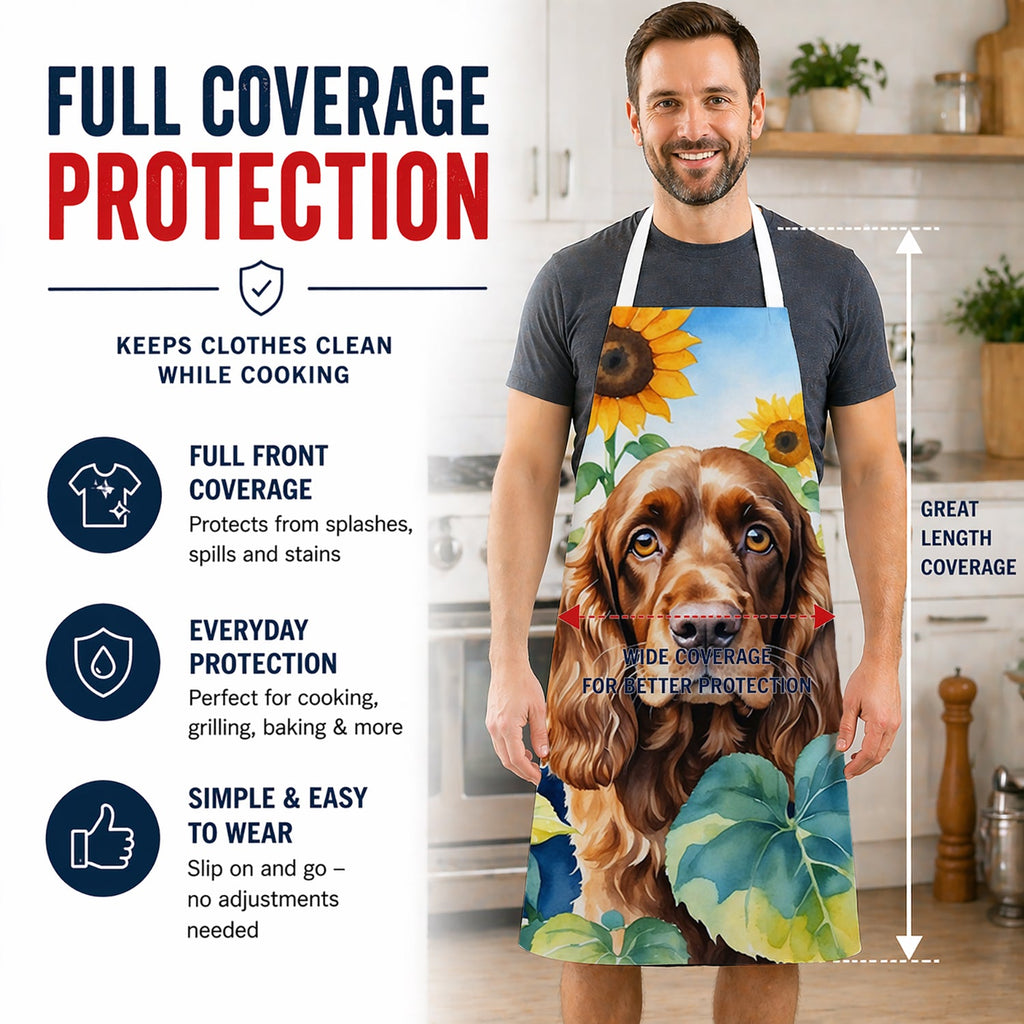 English Cocker Spaniel in Sunflowers Apron Cooking Kitchen Server Baking Crafts Gardening for Adult Women Men, Unisex, Large, Multicolor