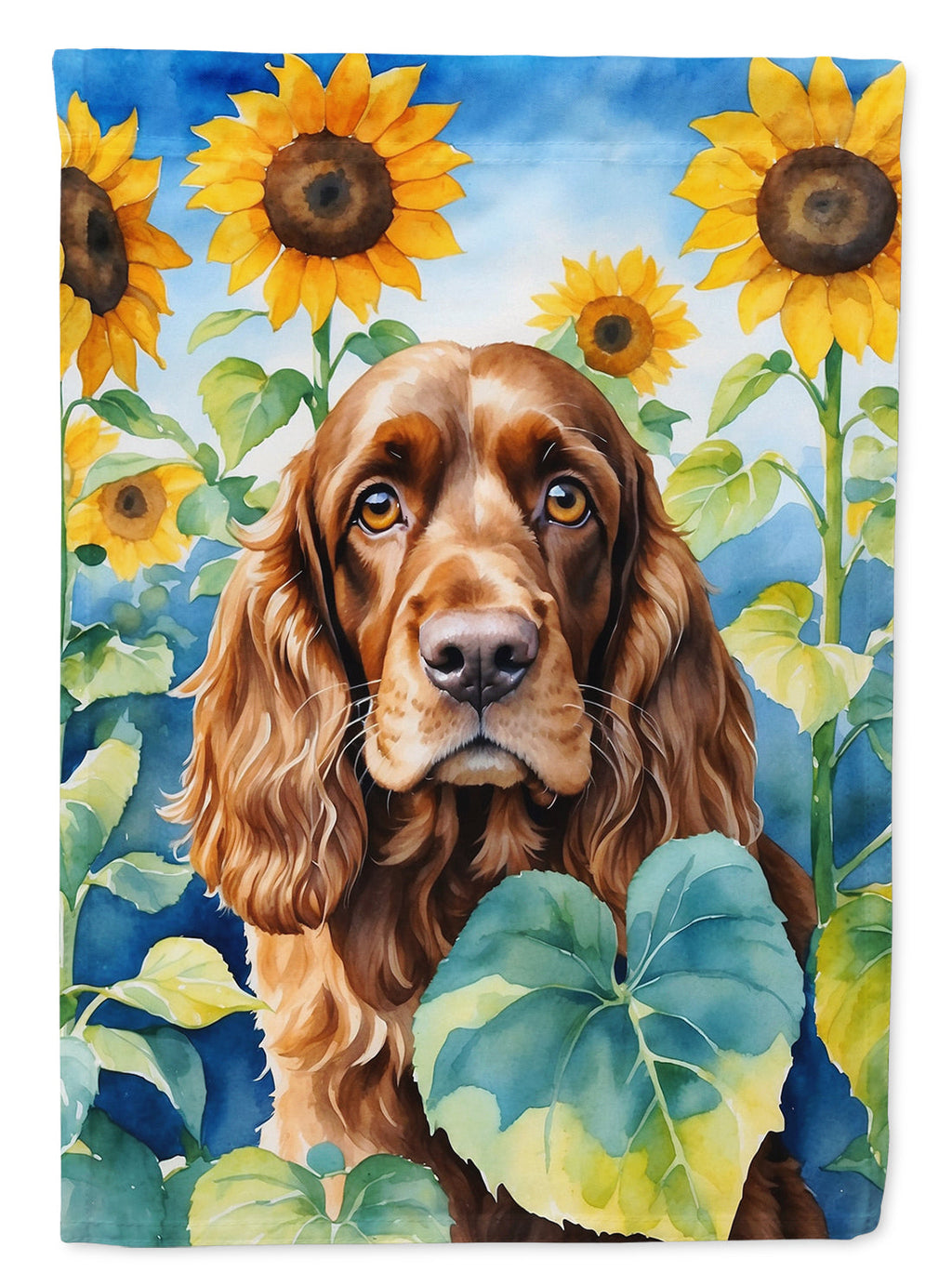 English Cocker Spaniel in Sunflowers House Flag 28x40 Porch Sleeve Pole Decorative Outside Yard Banner Artwork Wall Hanging, Polyester