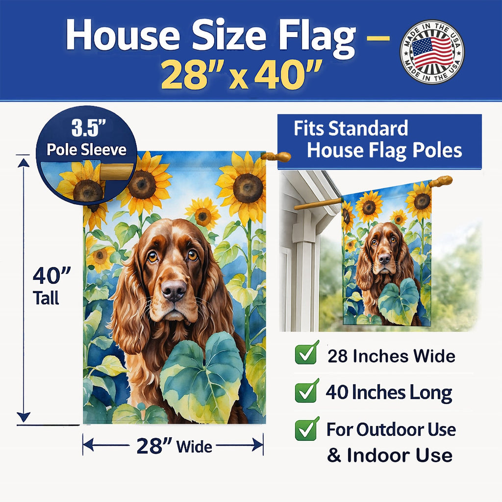 English Cocker Spaniel in Sunflowers House Flag 28x40 Porch Sleeve Pole Decorative Outside Yard Banner Artwork Wall Hanging, Polyester