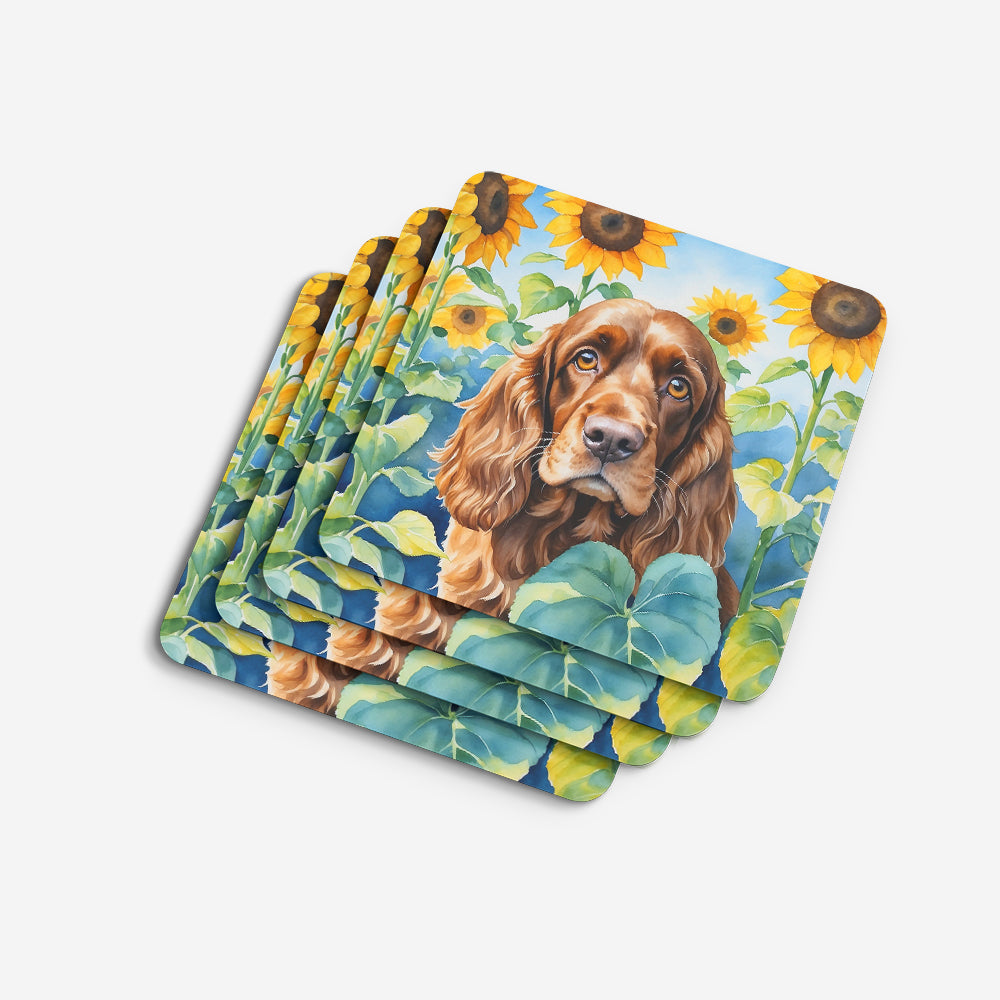 English Cocker Spaniel in Sunflowers Foam Coasters Set of 4 Cup Coasters for Indoor Outdoor, Tabletop Protection, Anti Slip, Mouse pad Material