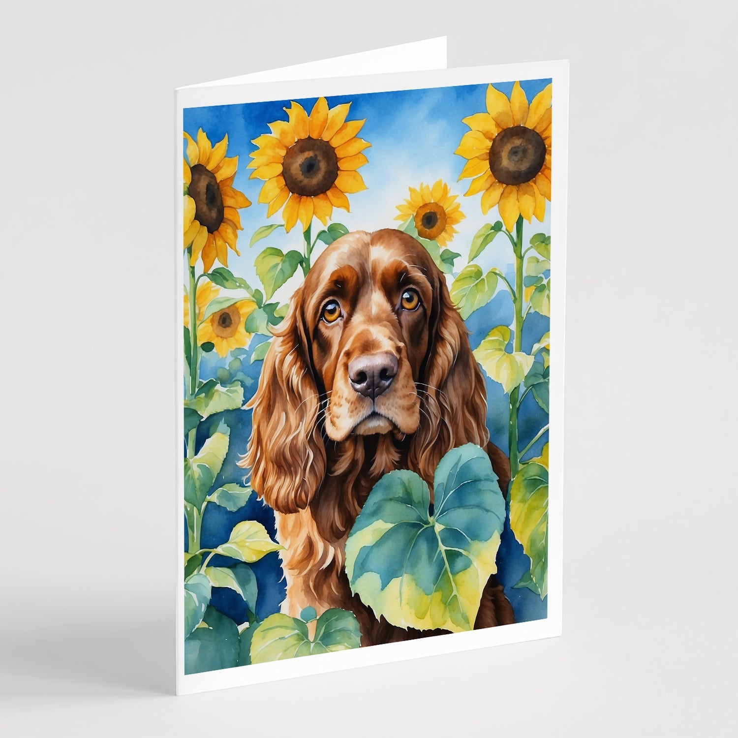 English Cocker Spaniel in Sunflowers Greeting Cards Pack of 8 Blank Cards with Envelopes Whimsical A7 Size 5x7
