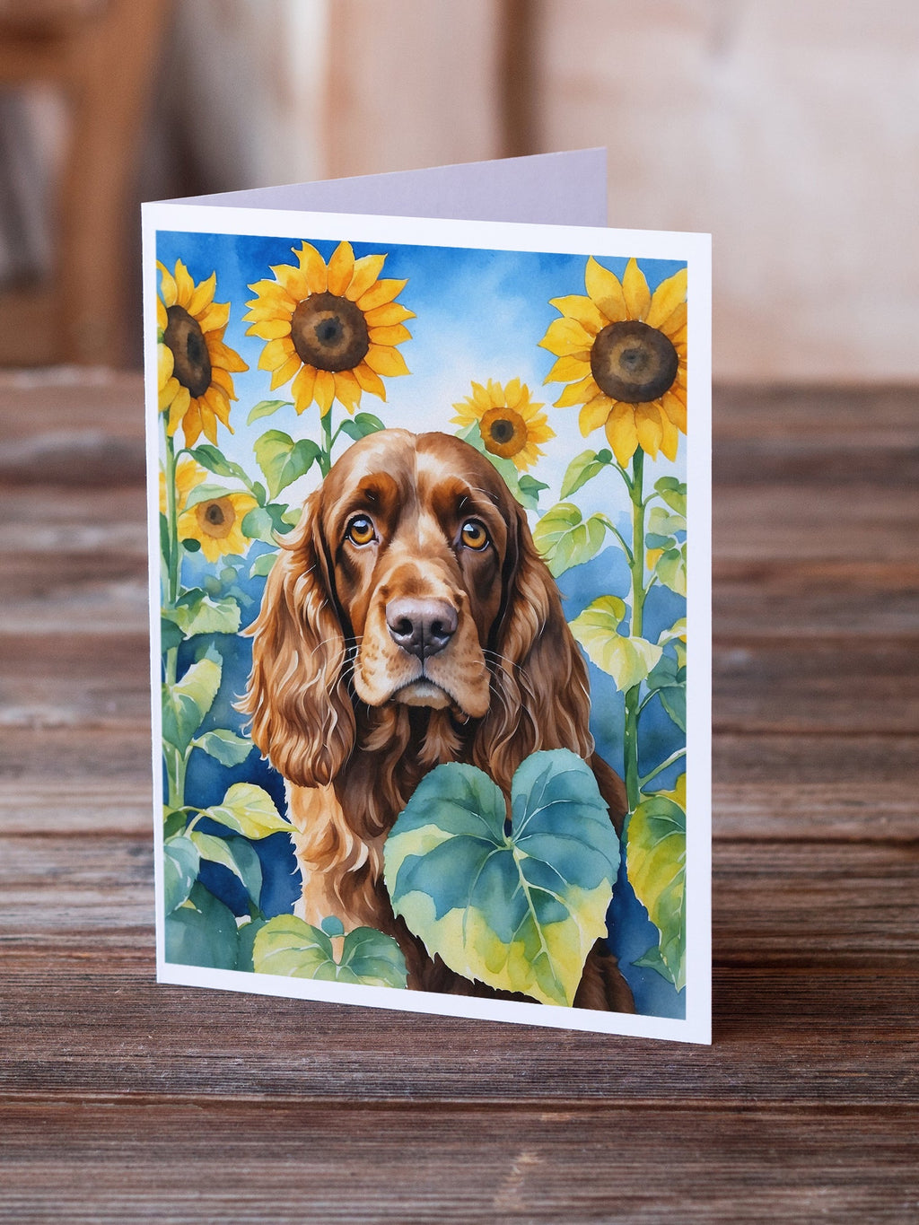 English Cocker Spaniel in Sunflowers Greeting Cards Pack of 8 Blank Cards with Envelopes Whimsical A7 Size 5x7