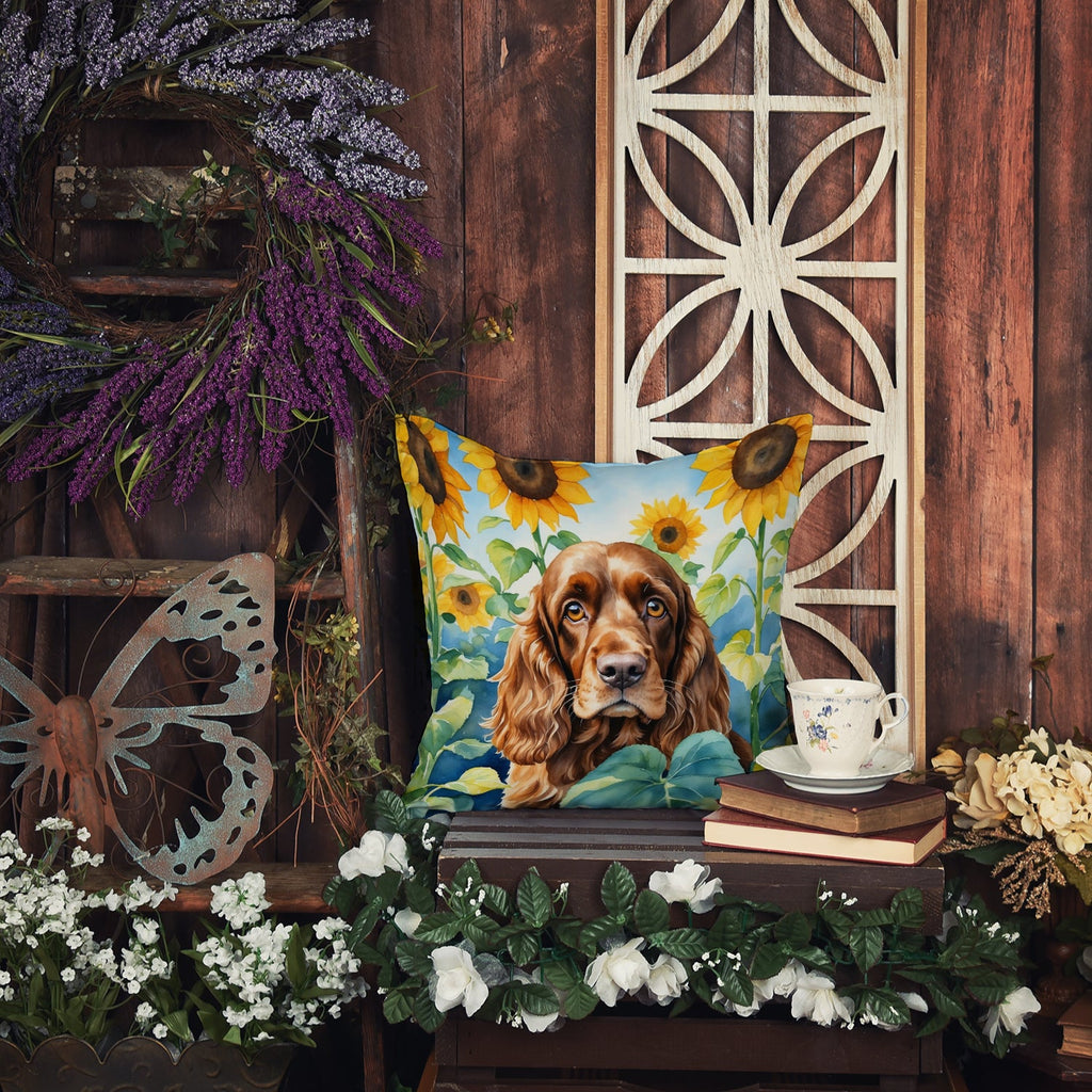 English Cocker Spaniel in Sunflowers Decorative Throw Pillow 18x18 Indoor Outdoor Accent Cushion, Fabric Cover with Insert for Sofa, Bed, Porch & Living Room