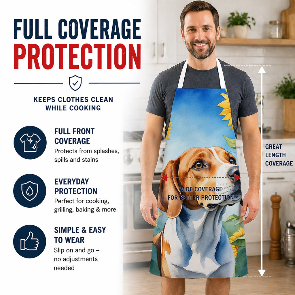 English Foxhound in Sunflowers Apron Cooking Kitchen Server Baking Crafts Gardening for Adult Women Men, Unisex, Large, Multicolor