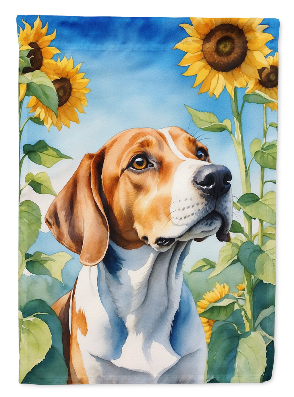 English Foxhound in Sunflowers House Flag 28x40 Porch Sleeve Pole Decorative Outside Yard Banner Artwork Wall Hanging, Polyester