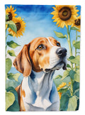 English Foxhound in Sunflowers House Flag 28x40 Porch Sleeve Pole Decorative Outside Yard Banner Artwork Wall Hanging, Polyester