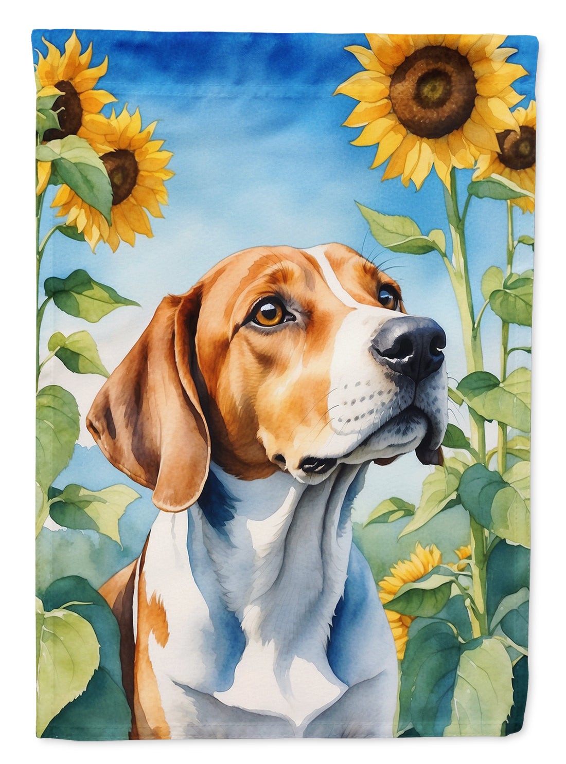 English Foxhound in Sunflowers House Flag 28x40 Porch Sleeve Pole Decorative Outside Yard Banner Artwork Wall Hanging, Polyester