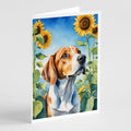English Foxhound in Sunflowers Greeting Cards Pack of 8 Blank Cards with Envelopes Whimsical A7 Size 5x7