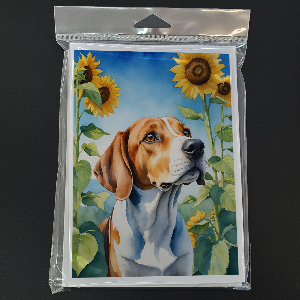 English Foxhound in Sunflowers Greeting Cards Pack of 8 Blank Cards with Envelopes Whimsical A7 Size 5x7