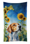 English Foxhound in Sunflowers Kitchen Towel Velour Plush Front and Cotton Loop Back Machine Washable