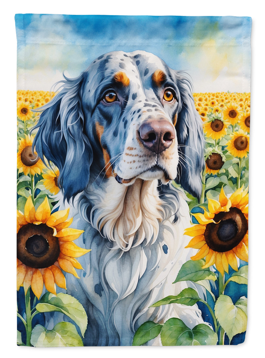 English Setter in Sunflowers House Flag 28x40 Porch Sleeve Pole Decorative Outside Yard Banner Artwork Wall Hanging, Polyester