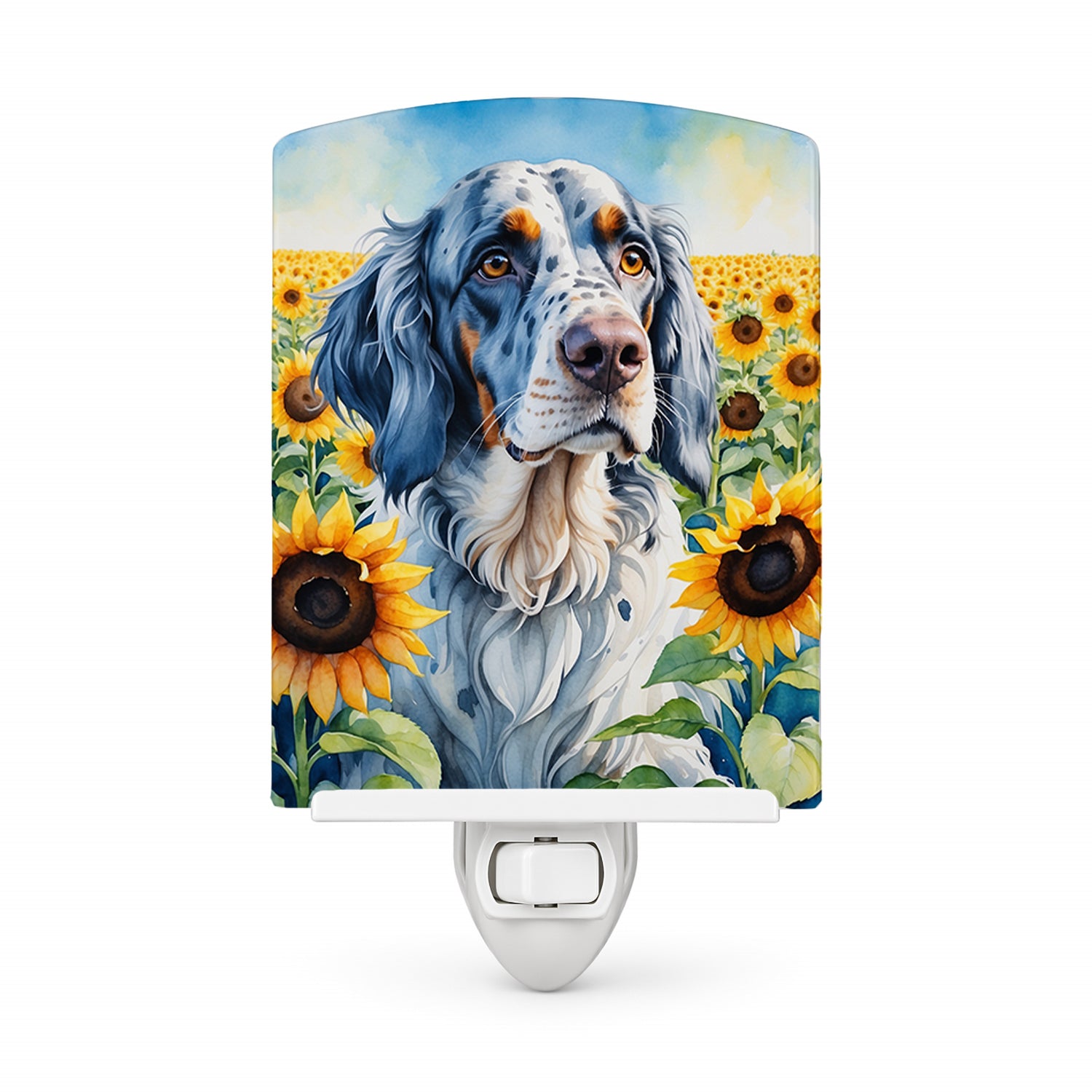 English Setter in Sunflowers Ceramic Night Light Compact, UL-Certified, Ideal for Bedroom, Bathroom, Nursery, Hallway, Kitchen, 6x4x3, Multicolor
