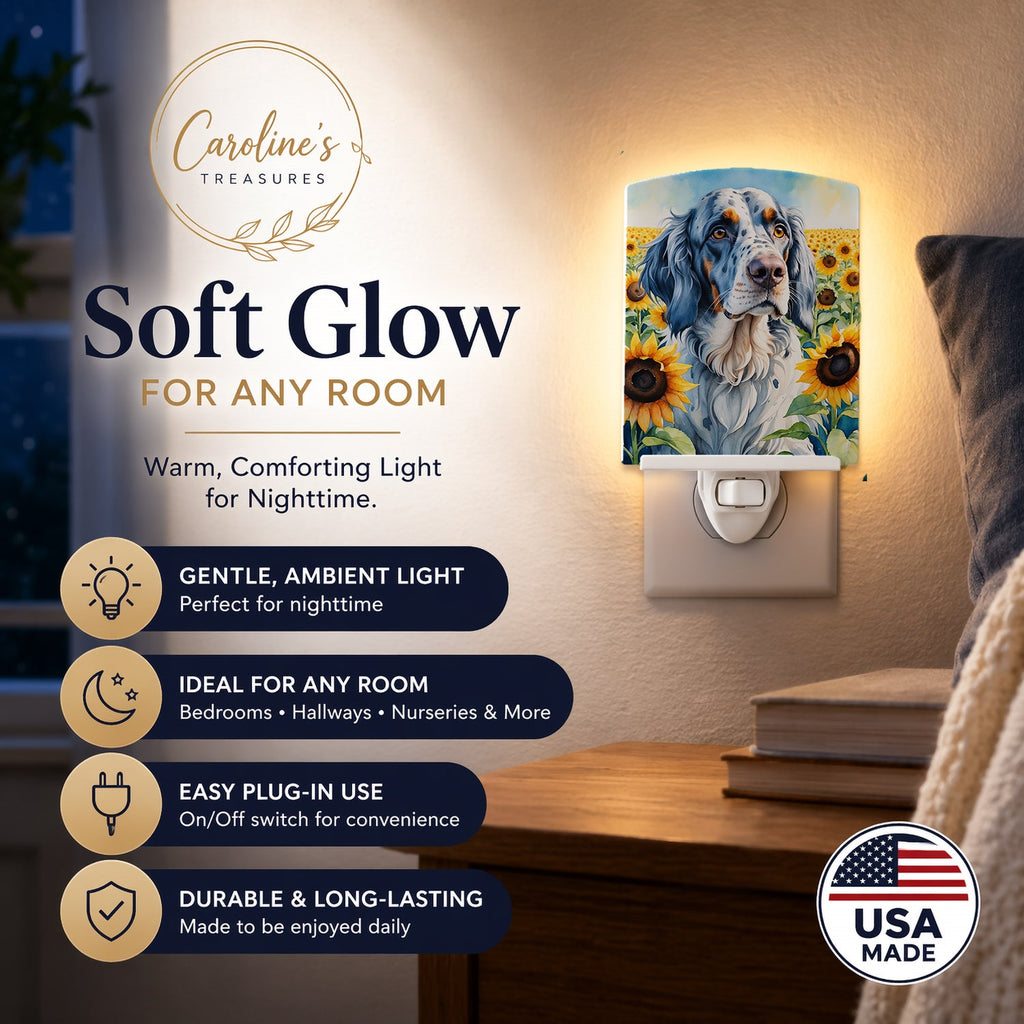 English Setter in Sunflowers Ceramic Night Light Compact, UL-Certified, Ideal for Bedroom, Bathroom, Nursery, Hallway, Kitchen, 6x4x3, Multicolor