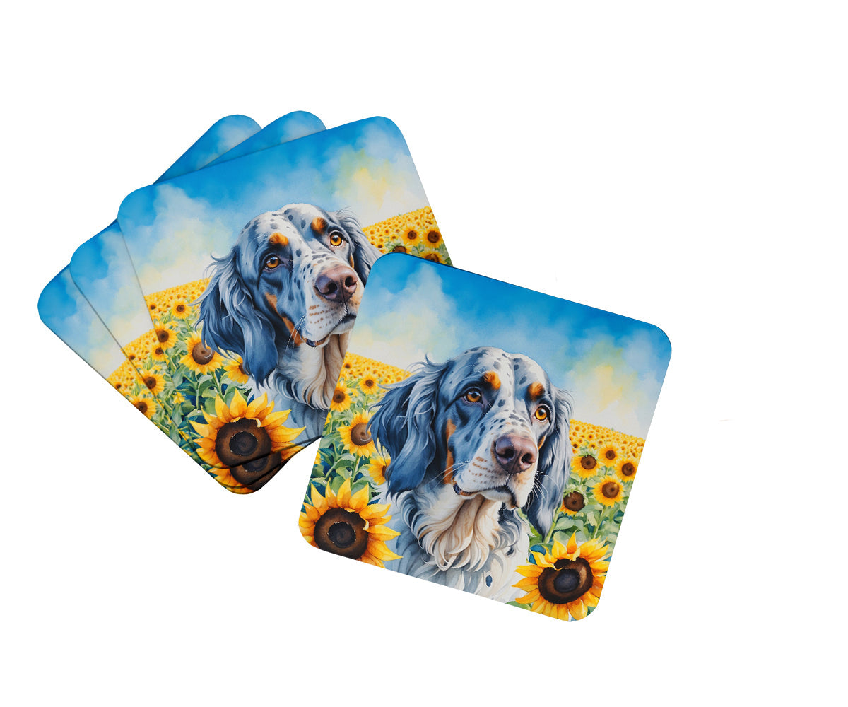 English Setter in Sunflowers Foam Coasters Set of 4 Cup Coasters for Indoor Outdoor, Tabletop Protection, Anti Slip, Mouse pad Material