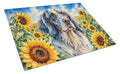 English Setter in Sunflowers Cutting Board Tempered Glass Kitchen Cutting Surface, Heat Resistant Chopping Board with Non-Slip Feet, Decorative Food Prep & Serving