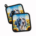 English Setter in Sunflowers Pot Holder Set of 2 Heat Resistant Quilted Hot Pads 7.5 x 7.5 Inch, Insulated Kitchen Trivets for Cooking & Baking