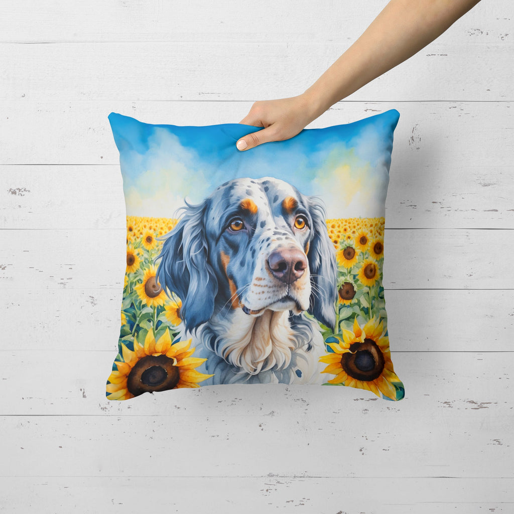 English Setter in Sunflowers Decorative Throw Pillow 18x18 Indoor Outdoor Accent Cushion, Fabric Cover with Insert for Sofa, Bed, Porch & Living Room
