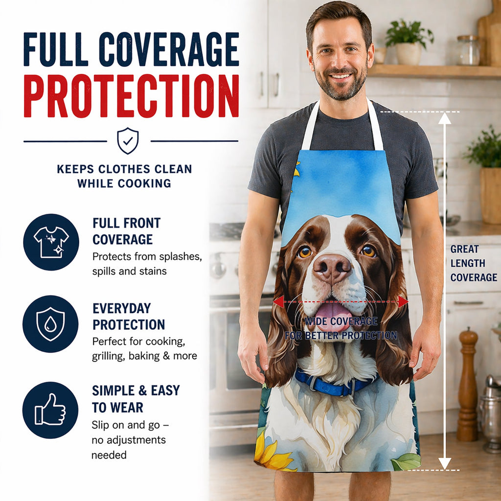 English Springer Spaniel in Sunflowers Apron Cooking Kitchen Server Baking Crafts Gardening for Adult Women Men, Unisex, Large, Multicolor