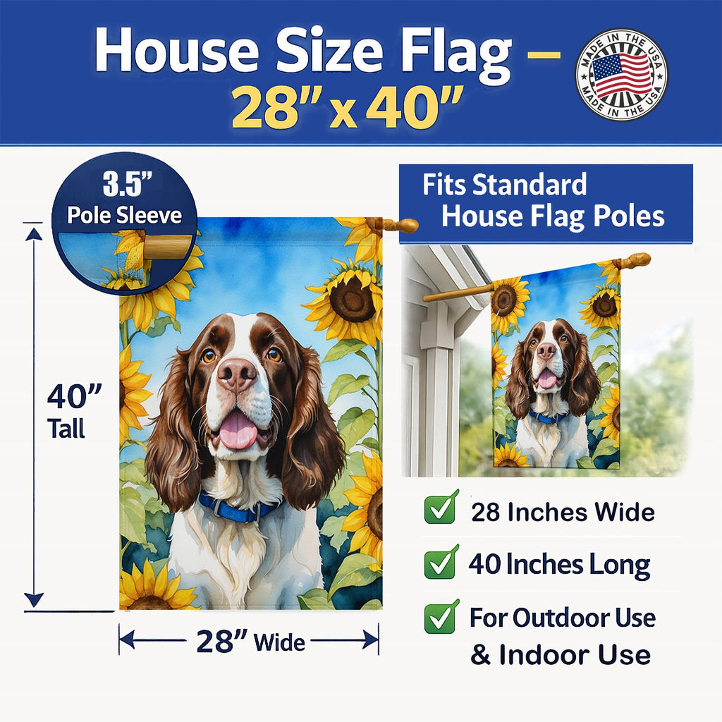English Springer Spaniel in Sunflowers House Flag 28x40 Porch Sleeve Pole Decorative Outside Yard Banner Artwork Wall Hanging, Polyester