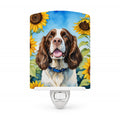 English Springer Spaniel in Sunflowers Ceramic Night Light Compact, UL-Certified, Ideal for Bedroom, Bathroom, Nursery, Hallway, Kitchen, 6x4x3, Multicolor