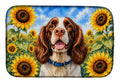 English Springer Spaniel in Sunflowers Dish Drying Mat Absorbent Dish Drying Mat Pad for Kitchen Counter Dish Drainer Mat for Countertop, 14 x 21", Multicolor