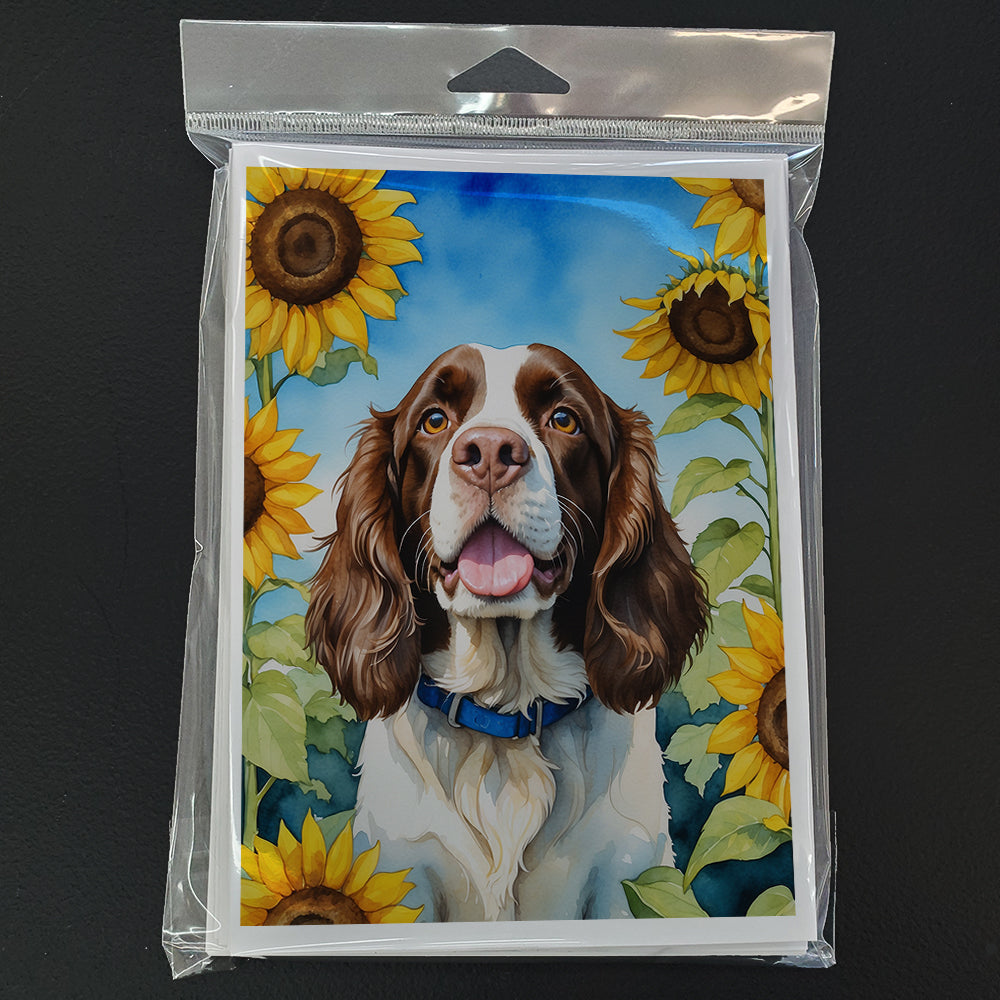 English Springer Spaniel in Sunflowers Greeting Cards Pack of 8 Blank Cards with Envelopes Whimsical A7 Size 5x7