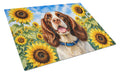 English Springer Spaniel in Sunflowers Cutting Board Tempered Glass Kitchen Cutting Surface, Heat Resistant Chopping Board with Non-Slip Feet, Decorative Food Prep & Serving