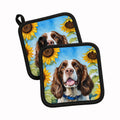 English Springer Spaniel in Sunflowers Pot Holder Set of 2 Heat Resistant Quilted Hot Pads 7.5 x 7.5 Inch, Insulated Kitchen Trivets for Cooking & Baking