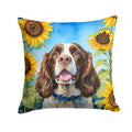 English Springer Spaniel in Sunflowers Decorative Throw Pillow 14x14 Indoor Outdoor Accent Cushion, Fabric Cover with Insert for Sofa, Bed, Porch & Living Room