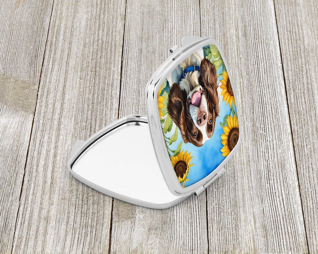 English Springer Spaniel in Sunflowers Compact Mirror Decorative Travel Makeup Mirror for Women Girls Gifts Pocket Makeup Mirror Folding Handheld