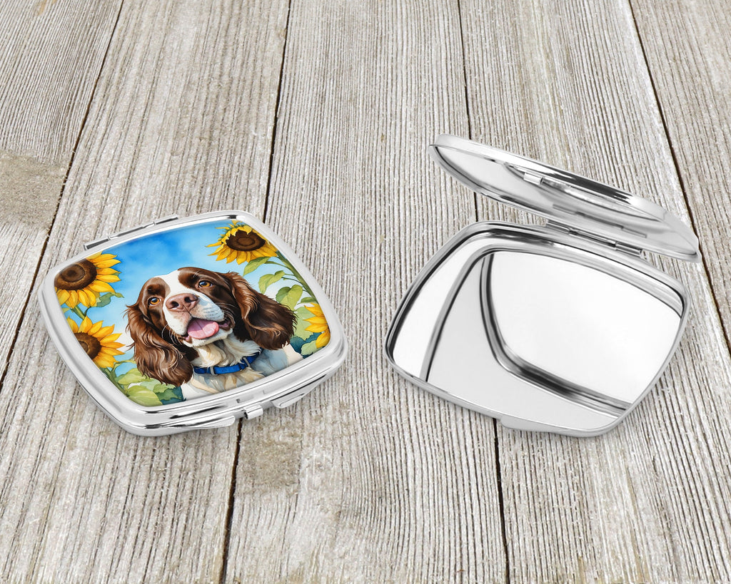 English Springer Spaniel in Sunflowers Compact Mirror Decorative Travel Makeup Mirror for Women Girls Gifts Pocket Makeup Mirror Folding Handheld