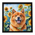 Finnish Spitz in Sunflowers Framed Metal Print Bathroom, Kitchen, Office, Home Decor Wall Art Ready to Hang, Square, 8X8