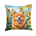 Finnish Spitz in Sunflowers Decorative Throw Pillow 14x14 Indoor Outdoor Accent Cushion, Fabric Cover with Insert for Sofa, Bed, Porch & Living Room