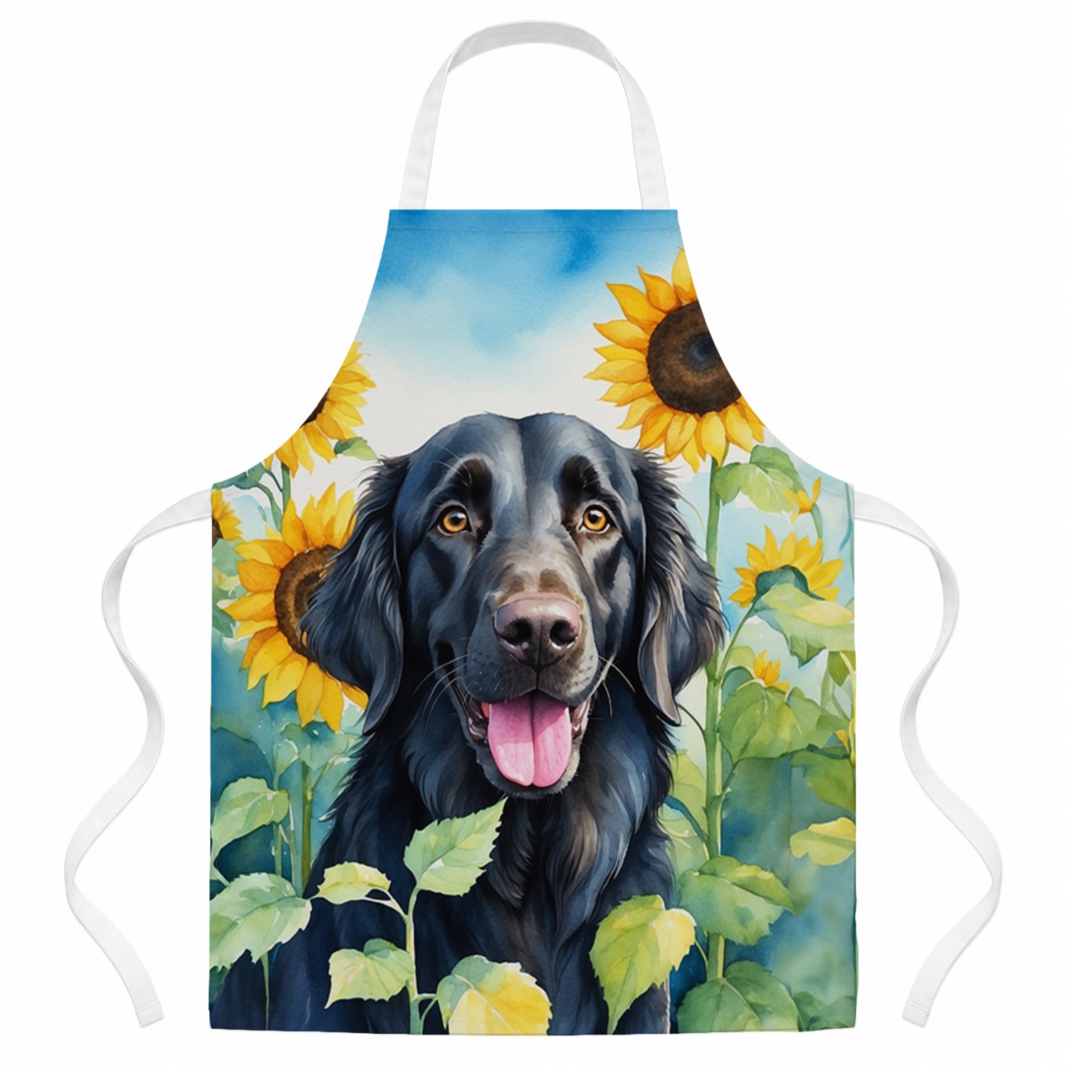 Flat-Coated Retriever in Sunflowers Apron Cooking Kitchen Server Baking Crafts Gardening for Adult Women Men, Unisex, Large, Multicolor