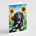 Flat-Coated Retriever in Sunflowers Greeting Cards Pack of 8 Blank Cards with Envelopes Whimsical A7 Size 5x7