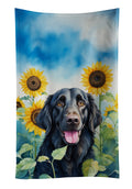 Flat-Coated Retriever in Sunflowers Kitchen Towel Velour Plush Front and Cotton Loop Back Machine Washable