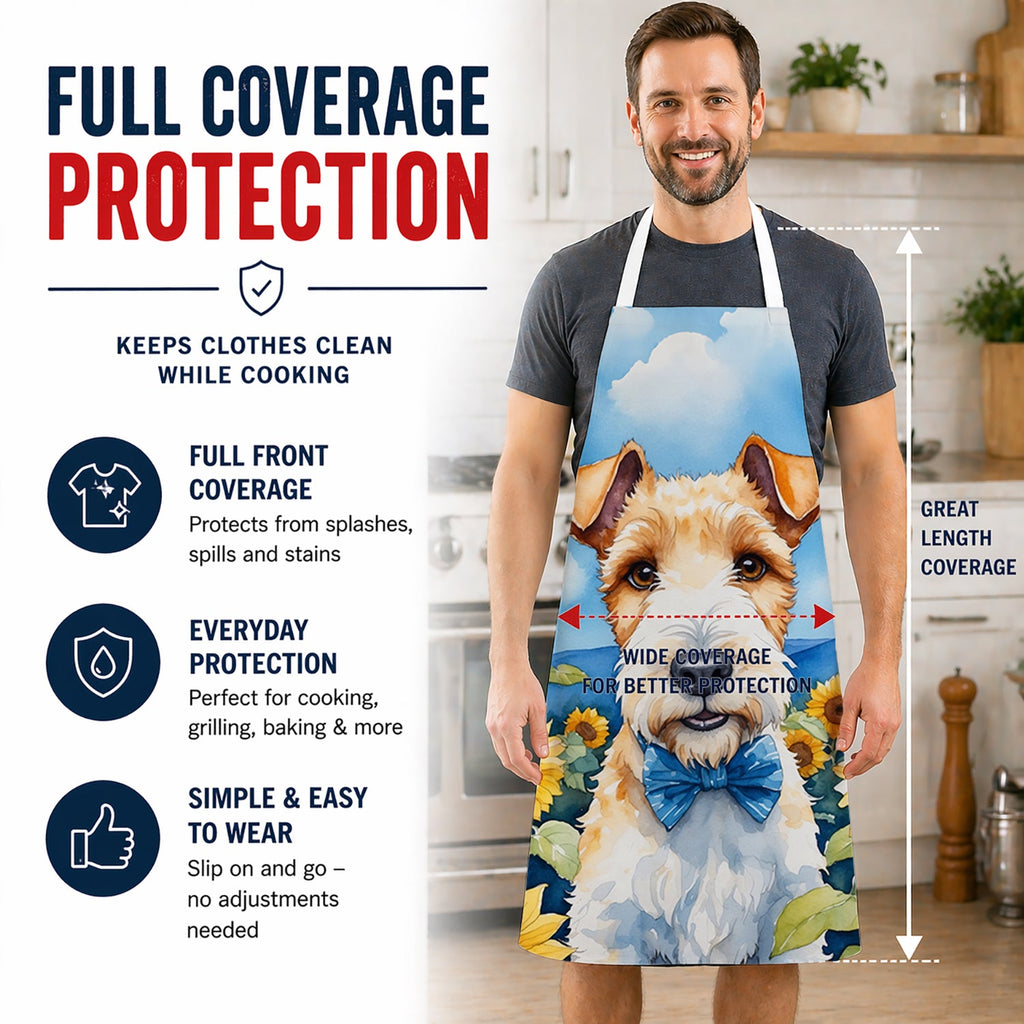 Fox Terrier in Sunflowers Apron Cooking Kitchen Server Baking Crafts Gardening for Adult Women Men, Unisex, Large, Multicolor