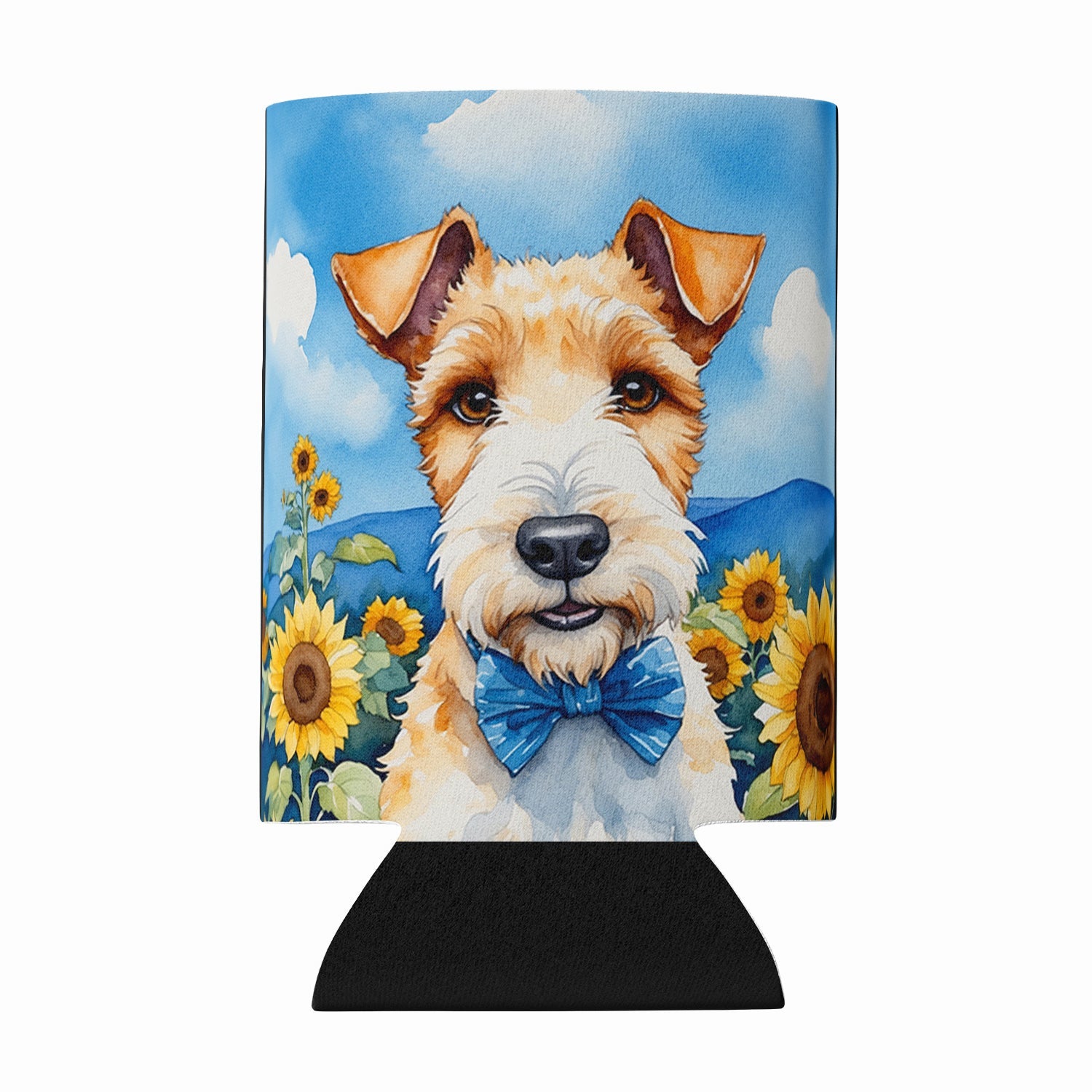 Fox Terrier in Sunflowers Can or Bottle Hugger Cooler Sleeve for Standard 12 oz Cans, Insulated Foam Beer & Soda Can Hugger Reusable