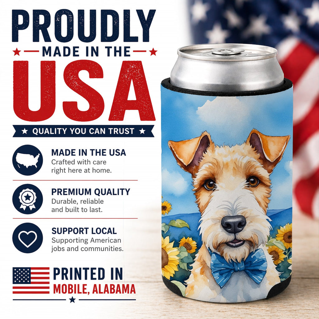 Fox Terrier in Sunflowers Can or Bottle Hugger Cooler Sleeve for Standard 12 oz Cans, Insulated Foam Beer & Soda Can Hugger Reusable