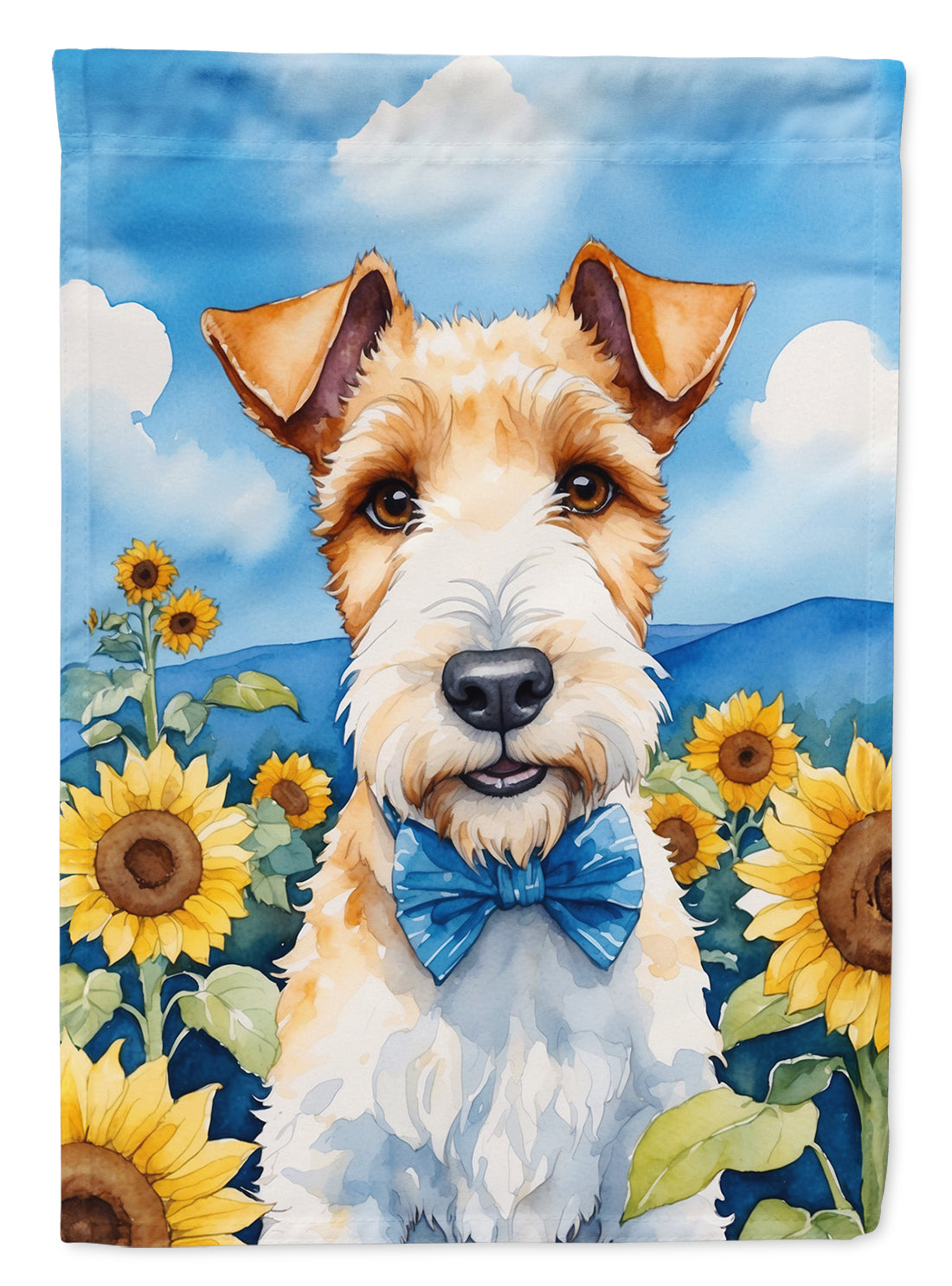 Fox Terrier in Sunflowers House Flag 28x40 Porch Sleeve Pole Decorative Outside Yard Banner Artwork Wall Hanging, Polyester