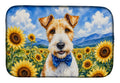 Fox Terrier in Sunflowers Dish Drying Mat Absorbent Dish Drying Mat Pad for Kitchen Counter Dish Drainer Mat for Countertop, 14 x 21", Multicolor