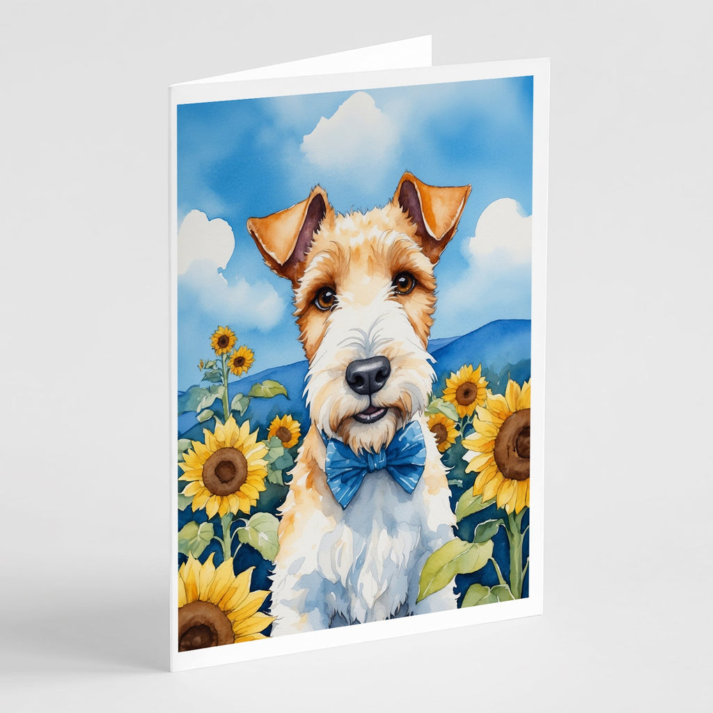Fox Terrier in Sunflowers Greeting Cards Pack of 8 Blank Cards with Envelopes Whimsical A7 Size 5x7
